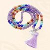 Colar Mala de 108 Contas em Olho de Tigre e Ametista em Camadas Multilayer Tiger Eye Amethyst 108 Mala Necklace