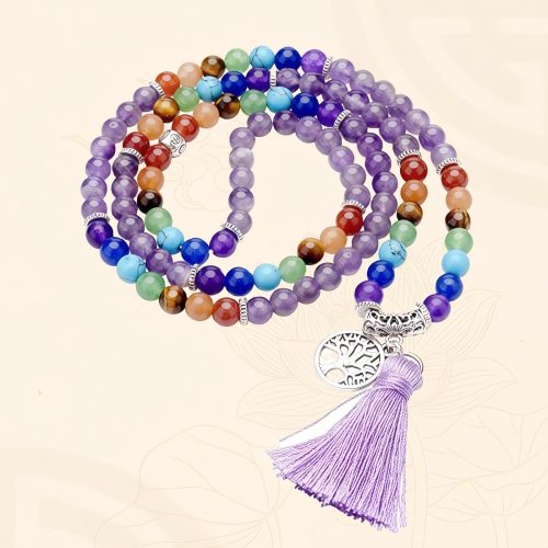 Multilayer Tiger Eye Amethyst 108 Mala Necklace Multilayer Tiger Eye Amethyst 108 Mala Necklace