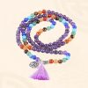 Colar Mala de 108 Contas em Olho de Tigre e Ametista em Camadas Multilayer Tiger Eye Amethyst 108 Mala Necklace