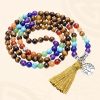 Colar Mala de 108 Contas em Olho de Tigre e Ametista em Camadas Multilayer Tiger Eye Amethyst 108 Mala Necklace