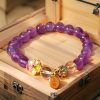 Pulseira de Cura de Cristal Branco e Ametista Natural Natural Amethyst White Crystal Healing Bracelet