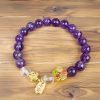 Pulseira de Cura de Cristal Branco e Ametista Natural Natural Amethyst White Crystal Healing Bracelet