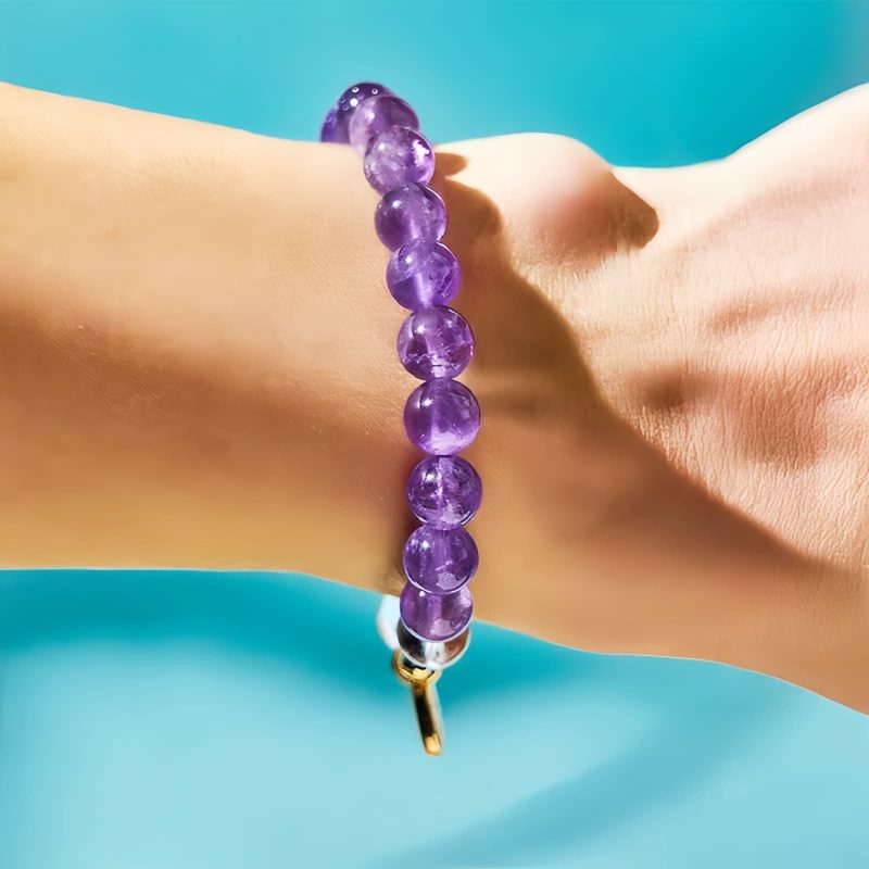 Pulseira de Cura de Cristal Branco e Ametista Natural Natural Amethyst White Crystal Healing Bracelet
