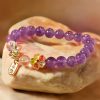 Pulseira de Cura de Cristal Branco e Ametista Natural Natural Amethyst White Crystal Healing Bracelet