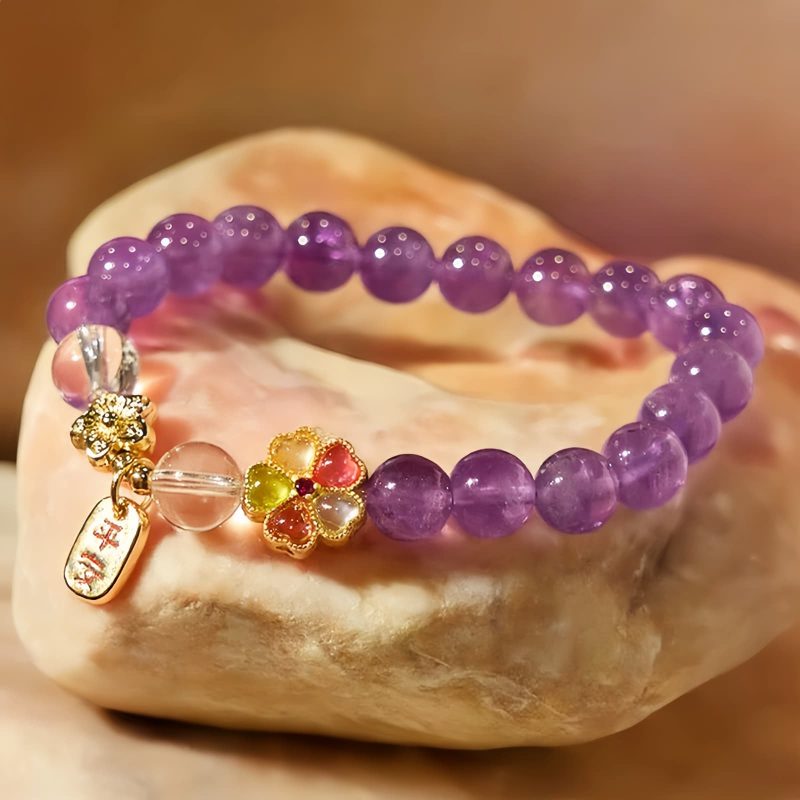 Pulseira de Cura de Cristal Branco e Ametista Natural Natural Amethyst White Crystal Healing Bracelet