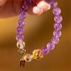 Pulseira de Cura de Cristal Branco e Ametista Natural Natural Amethyst White Crystal Healing Bracelet