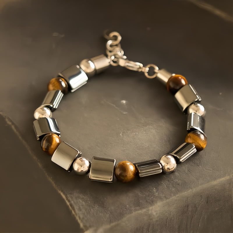 Pulsera de Soporte con Hematita, Ojo de Tigre y Jaspe Picasso Natural Natural Hematite Tiger Eye Jasper Support Bracelet