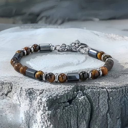 Pulsera de Soporte con Hematita, Ojo de Tigre y Jaspe Picasso Natural Pulsera de Soporte con Hematita, Ojo de Tigre y Jaspe Picasso Natural
