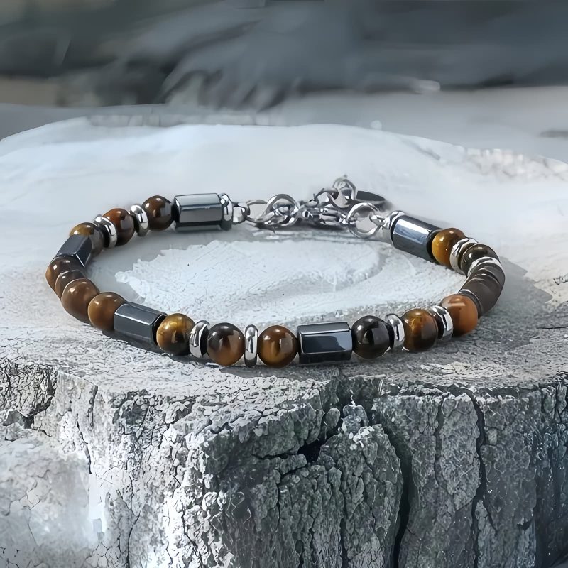 Pulsera de Soporte con Hematita, Ojo de Tigre y Jaspe Picasso Natural Natural Hematite Tiger Eye Jasper Support Bracelet