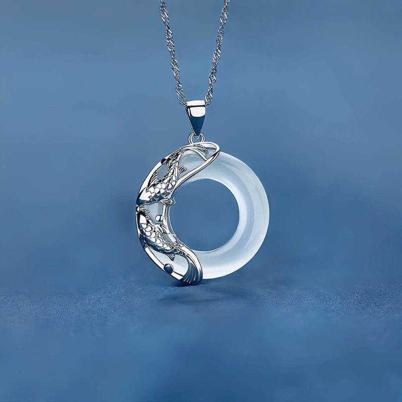 Collar de Koi de Jade Blanco Natural Natural White Jade Koi Necklace