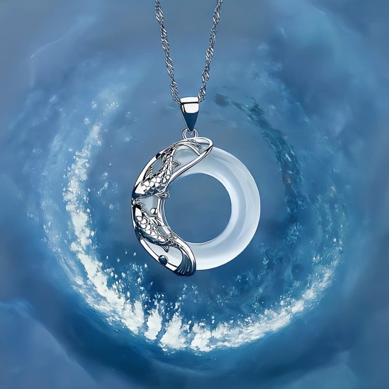 Collar de Koi de Jade Blanco Natural Natural White Jade Koi Necklace