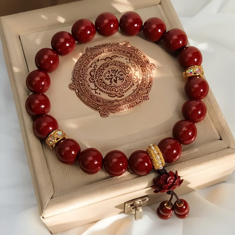 Pulsera de Bendición de Cinabrio Rojo y Loto Red Cinnabar Lotus Blessing Bracelet