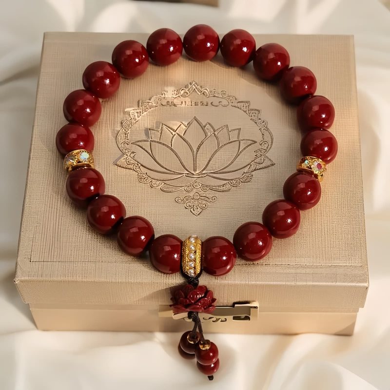 Pulsera de Bendición de Cinabrio Rojo y Loto Red Cinnabar Lotus Blessing Bracelet