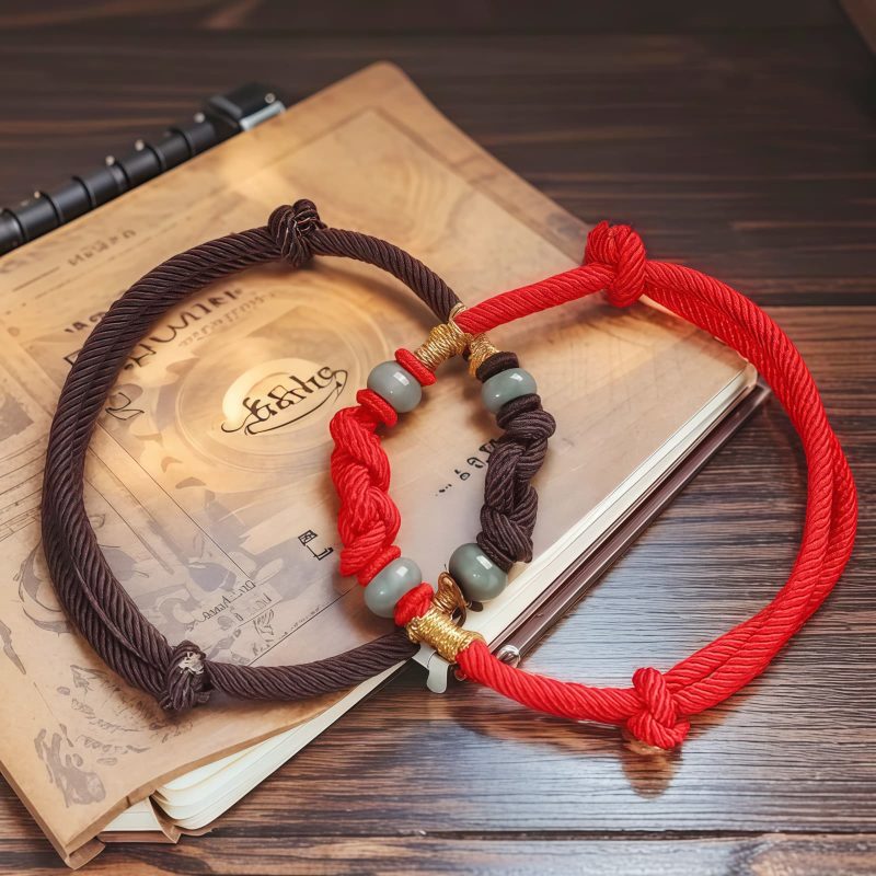 Pulsera de Pareja con Nudo de la Fortuna de Hilo Rojo y Jade Red String Jade Fortune Knot Couple Bracelet