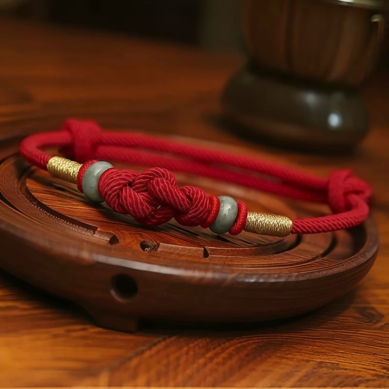 Pulsera de Pareja con Nudo de la Fortuna de Hilo Rojo y Jade Red String Jade Fortune Knot Couple Bracelet