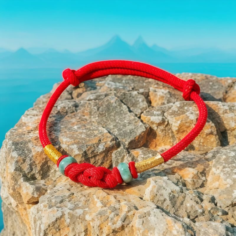 Pulsera de Pareja con Nudo de la Fortuna de Hilo Rojo y Jade Red String Jade Fortune Knot Couple Bracelet