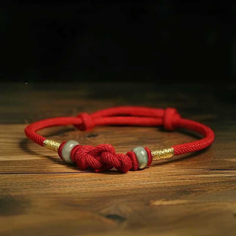 Pulsera de Pareja con Nudo de la Fortuna de Hilo Rojo y Jade Red String Jade Fortune Knot Couple Bracelet