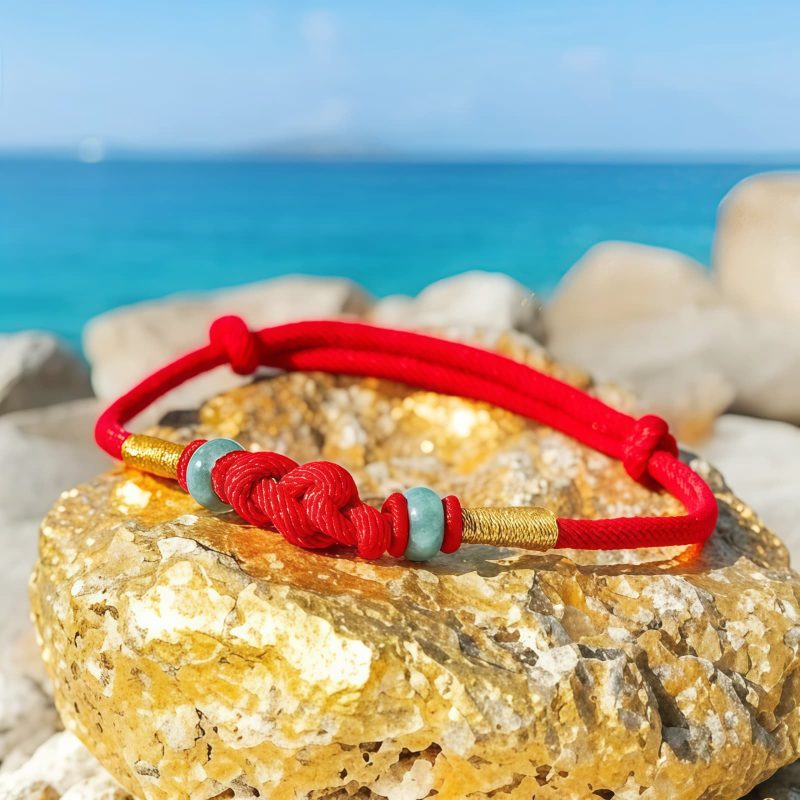 Pulsera de Pareja con Nudo de la Fortuna de Hilo Rojo y Jade Red String Jade Fortune Knot Couple Bracelet