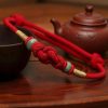 Pulsera de Pareja con Nudo de la Fortuna de Hilo Rojo y Jade Red String Jade Fortune Knot Couple Bracelet