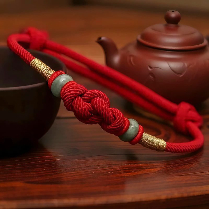 Pulsera de Pareja con Nudo de la Fortuna de Hilo Rojo y Jade Red String Jade Fortune Knot Couple Bracelet