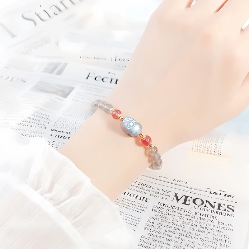 Pulsera Curativa de Cuarzo Rosa y Piedra Luna Strawberry Quartz Moonstone Healing Bracelet
