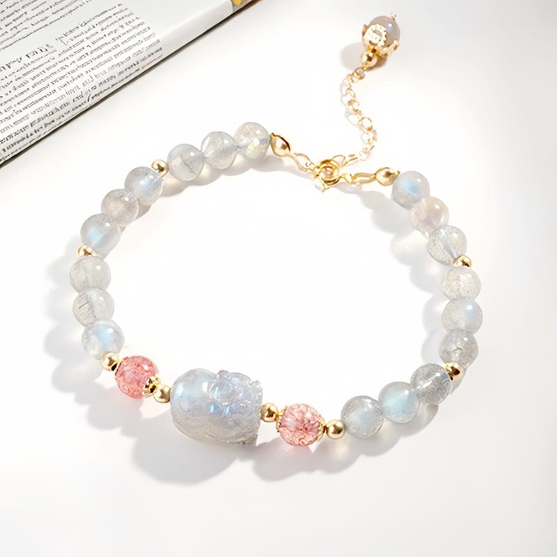Pulsera Curativa de Cuarzo Rosa y Piedra Luna Strawberry Quartz Moonstone Healing Bracelet