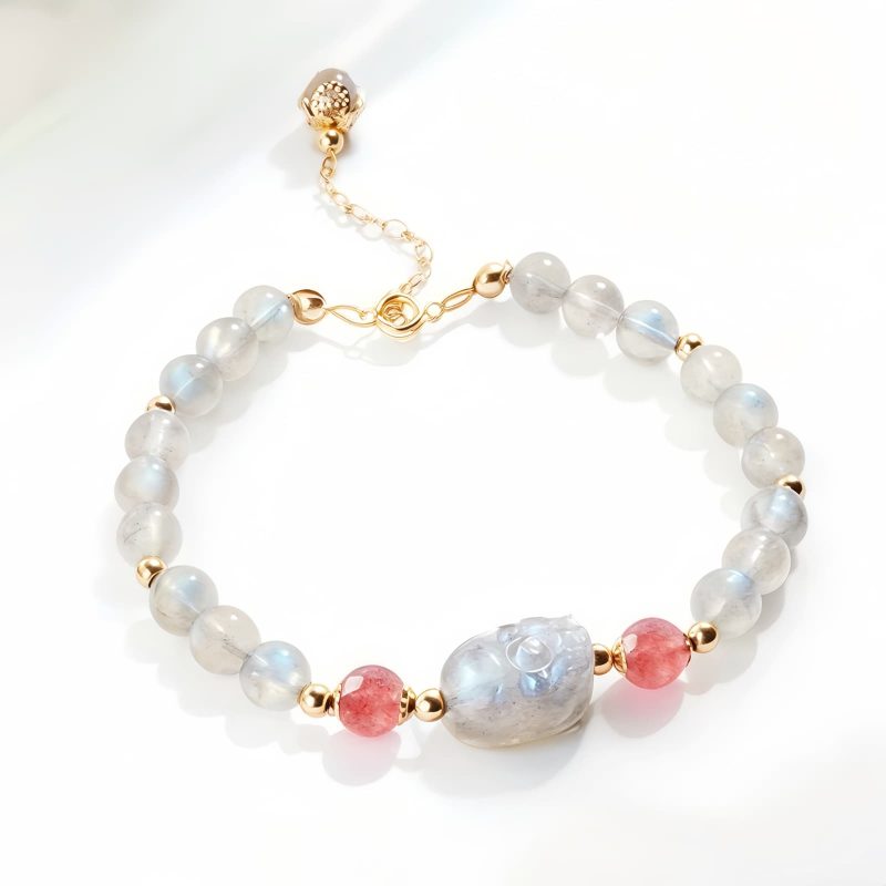 Pulsera Curativa de Cuarzo Rosa y Piedra Luna Strawberry Quartz Moonstone Healing Bracelet