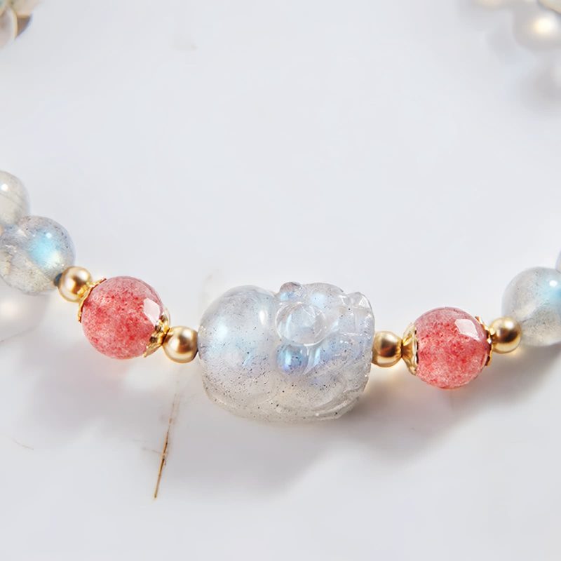 Pulsera Curativa de Cuarzo Rosa y Piedra Luna Strawberry Quartz Moonstone Healing Bracelet