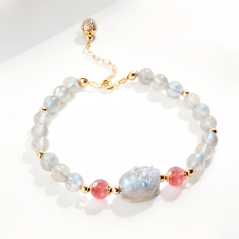 Pulsera Curativa de Cuarzo Rosa y Piedra Luna Strawberry Quartz Moonstone Healing Bracelet