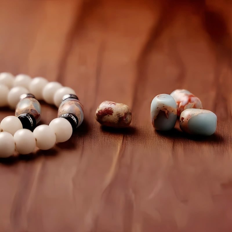 Pulseira da Fortuna Tibetana 108 Sementes de Bodhi, Contas Dzi e Ágata Cinza Tibet 108 Mala Bodhi Seed Dzi Bead Gray Agate Wealth Bracelet