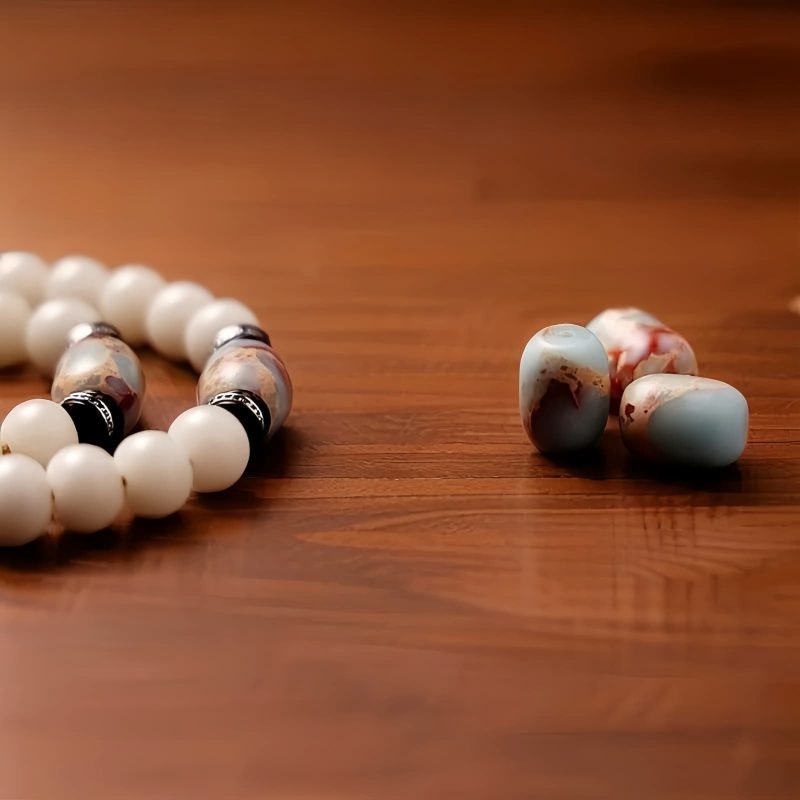 Pulseira da Fortuna Tibetana 108 Sementes de Bodhi, Contas Dzi e Ágata Cinza Tibet 108 Mala Bodhi Seed Dzi Bead Gray Agate Wealth Bracelet