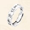 チベット銀925 オム マニ ペメ フム 空洞平和リング Tibetan 925 Silver Om Mani Padme Hum Hollow Peace Ring
