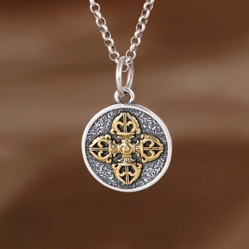 Kalung Berkah Dorje Vajra Ganda Perak Sterling 925 Tibet Tibetan 925 Sterling Silver Double Dorje Vajra Blessing Necklace