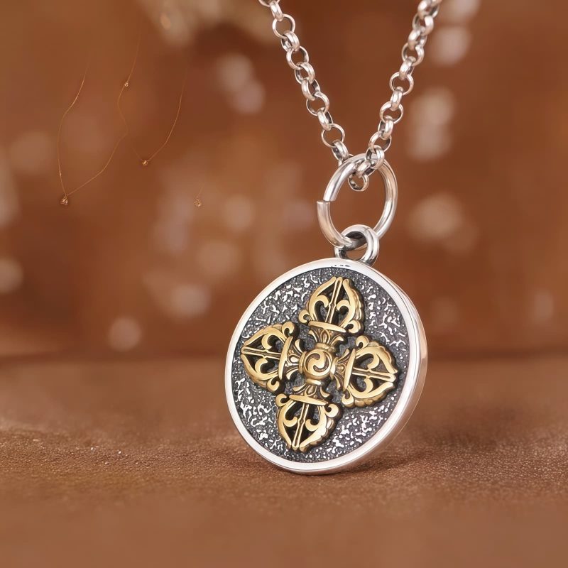 Kalung Berkah Dorje Vajra Ganda Perak Sterling 925 Tibet Tibetan 925 Sterling Silver Double Dorje Vajra Blessing Necklace