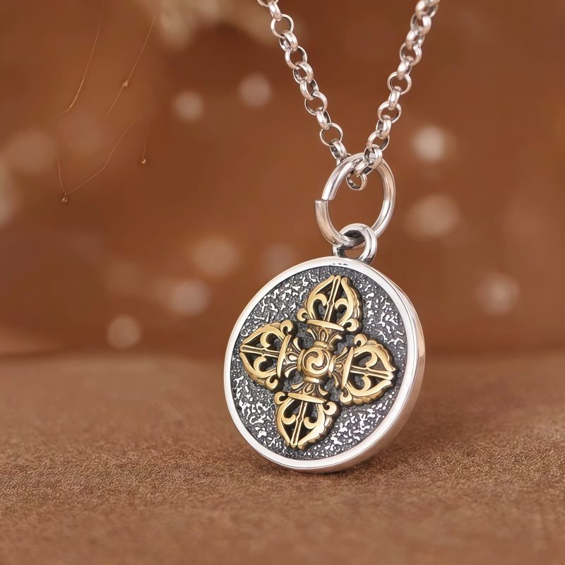 Kalung Berkah Dorje Vajra Ganda Perak Sterling 925 Tibet Tibetan 925 Sterling Silver Double Dorje Vajra Blessing Necklace