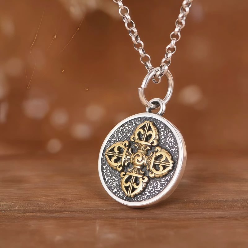Kalung Berkah Dorje Vajra Ganda Perak Sterling 925 Tibet Tibetan 925 Sterling Silver Double Dorje Vajra Blessing Necklace
