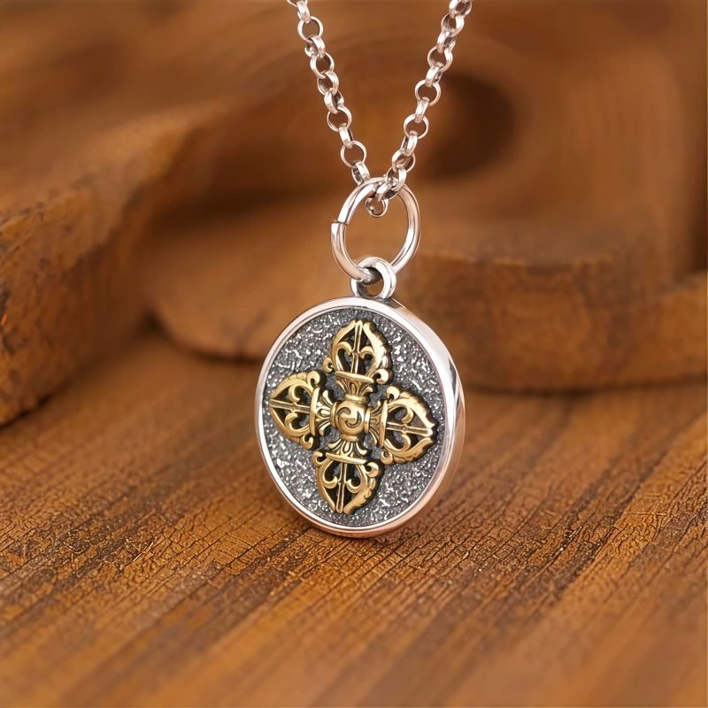 Kalung Berkah Dorje Vajra Ganda Perak Sterling 925 Tibet Tibetan 925 Sterling Silver Double Dorje Vajra Blessing Necklace