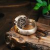 Anillo de Dzi con Diosa de la Riqueza en Plata Esterlina 925 Tibetana Tibetan 925 Sterling Silver Goddess of Wealth Dzi Bead Ring