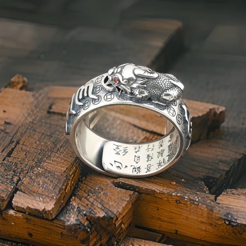 Anillo Tibetano de Pixiu con Grabado en Plata Esterlina 990 Tibetan 990 Sterling Silver Engraved PiXiu Ring