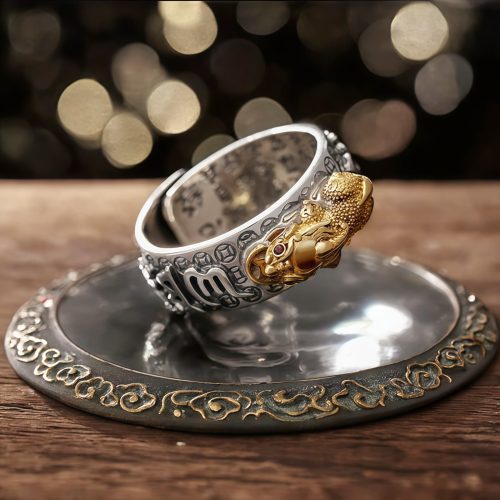 Anillo Tibetano de Pixiu con Grabado en Plata Esterlina 990 Anillo Tibetano de Pixiu con Grabado en Plata Esterlina 990