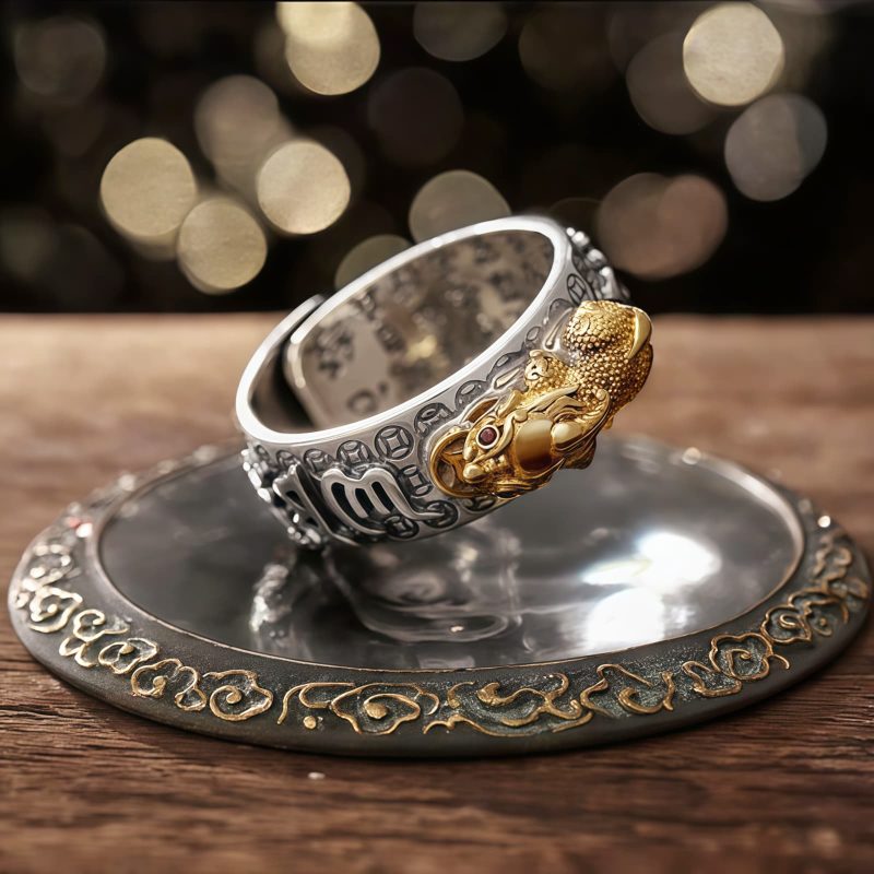 Anillo Tibetano de Pixiu con Grabado en Plata Esterlina 990 Tibetan 990 Sterling Silver Engraved PiXiu Ring