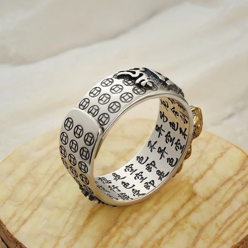 Anillo Tibetano de Pixiu con Grabado en Plata Esterlina 990 Tibetan 990 Sterling Silver Engraved PiXiu Ring