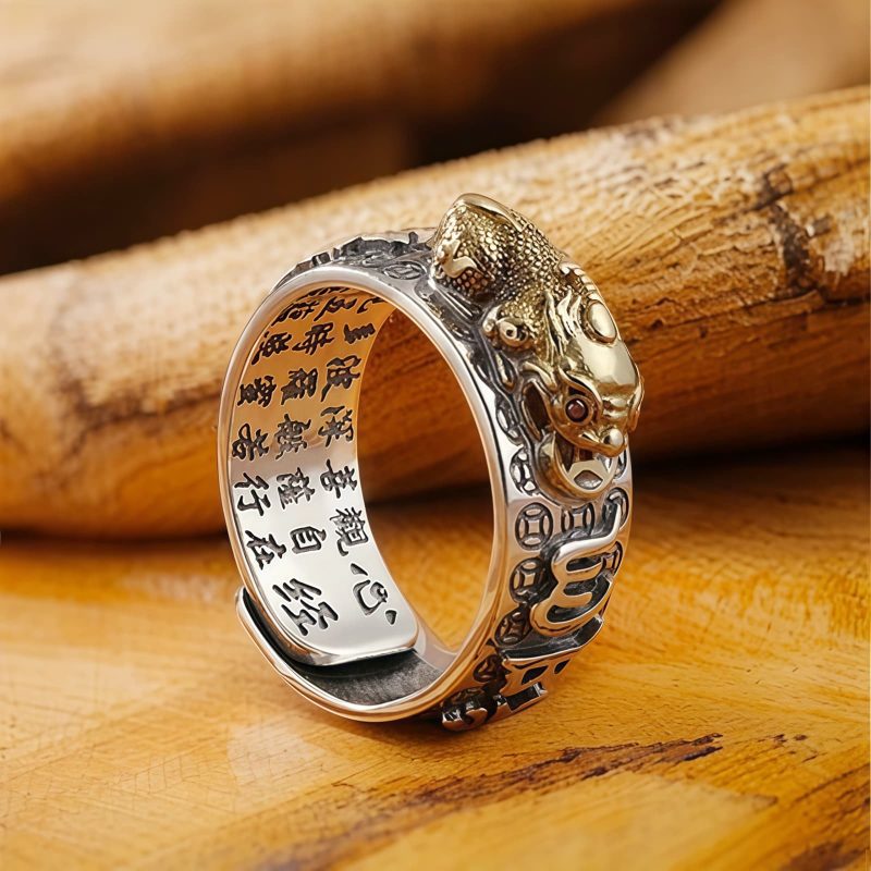 Anillo Tibetano de Pixiu con Grabado en Plata Esterlina 990 Tibetan 990 Sterling Silver Engraved PiXiu Ring