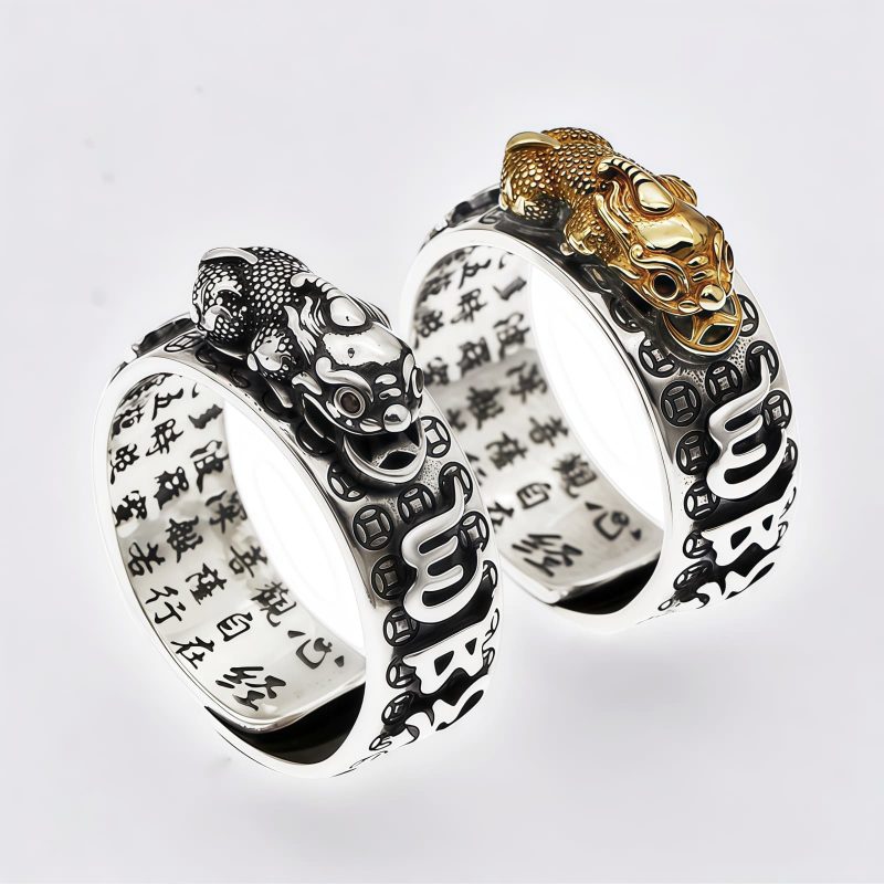 Anillo Tibetano de Pixiu con Grabado en Plata Esterlina 990 Tibetan 990 Sterling Silver Engraved PiXiu Ring