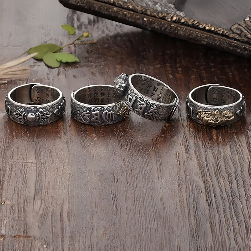 Anillo Tibetano de Pixiu con Grabado en Plata Esterlina 990 Tibetan 990 Sterling Silver Engraved PiXiu Ring