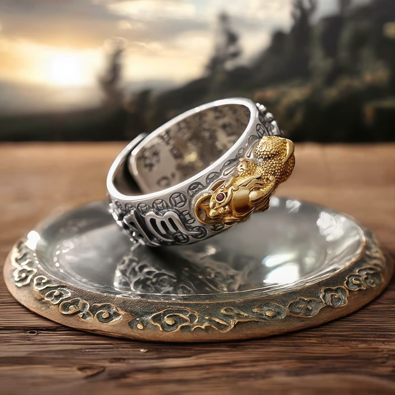 Anillo Tibetano de Pixiu con Grabado en Plata Esterlina 990 Tibetan 990 Sterling Silver Engraved PiXiu Ring