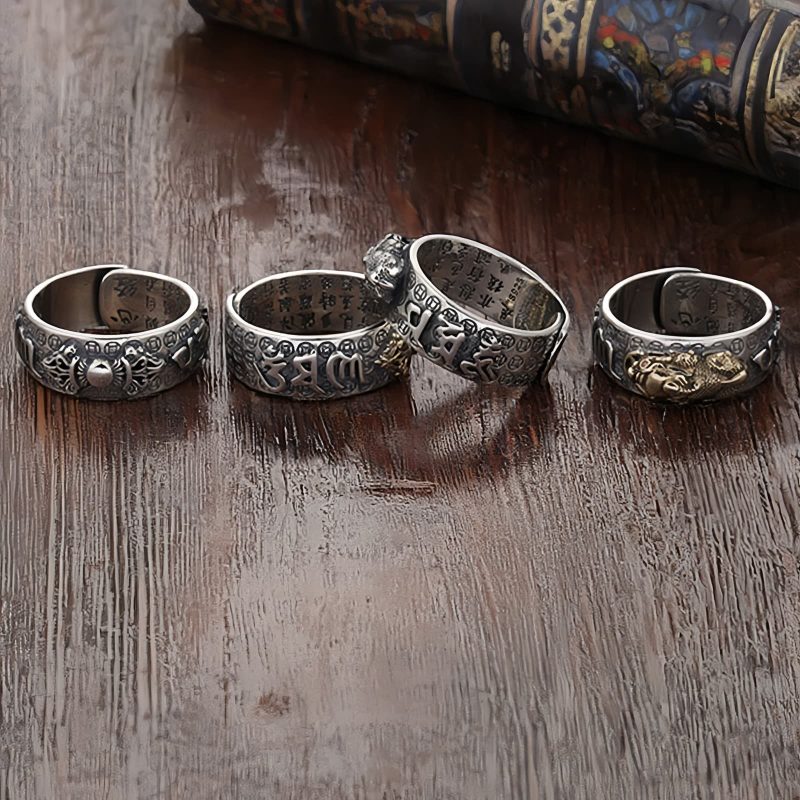 Anillo Tibetano de Pixiu con Grabado en Plata Esterlina 990 Tibetan 990 Sterling Silver Engraved PiXiu Ring