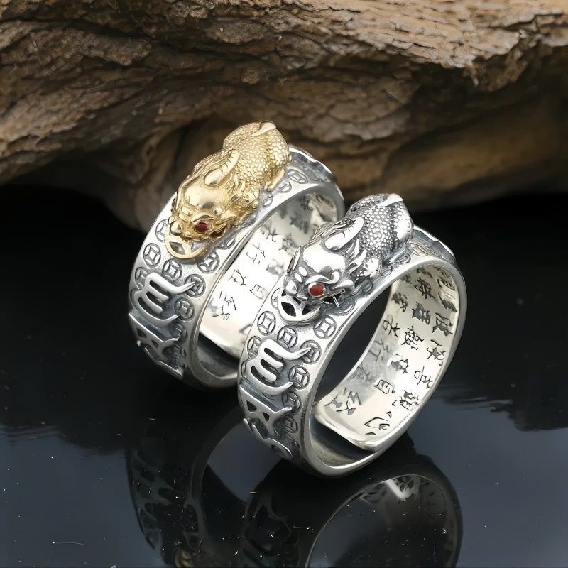 Anillo Tibetano de Pixiu con Grabado en Plata Esterlina 990 Tibetan 990 Sterling Silver Engraved PiXiu Ring