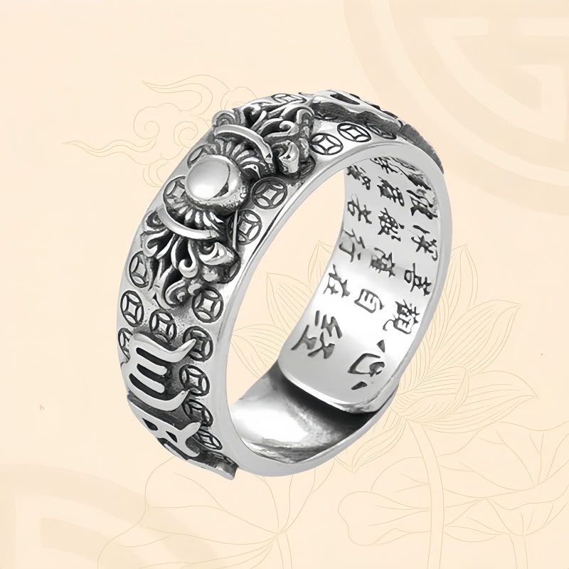 Anillo Tibetano de Pixiu con Grabado en Plata Esterlina 990 Tibetan 990 Sterling Silver Engraved PiXiu Ring