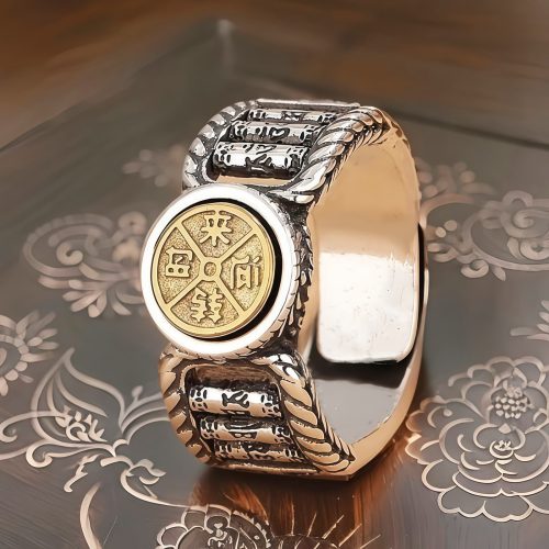 Anillo giratorio de moneda de cobre tibetana tallada Anillo giratorio de moneda de cobre tibetana tallada